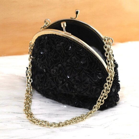Beaded‎ Minibag Clutch with chain Black - Picture 1 of 8